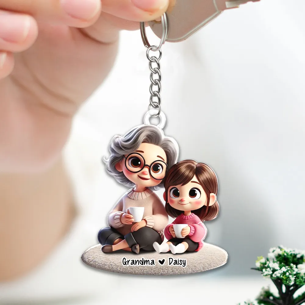 Happy Grandma & Grandkid Sitting Personalized Acrylic Keychain β Custom Gift for Grandparents and Grandkids - Image 5