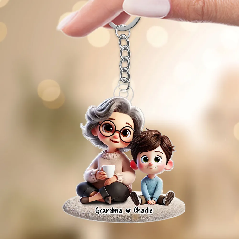 Happy Grandma & Grandkid Sitting Personalized Acrylic Keychain β Custom Gift for Grandparents and Grandkids - Image 6