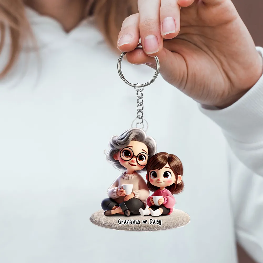 Happy Grandma & Grandkid Sitting Personalized Acrylic Keychain β Custom Gift for Grandparents and Grandkids - Image 7