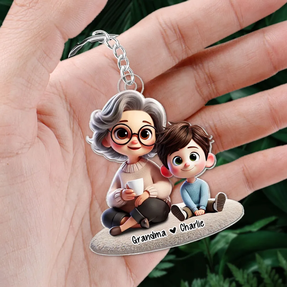 Happy Grandma & Grandkid Sitting Personalized Acrylic Keychain β Custom Gift for Grandparents and Grandkids - Image 8