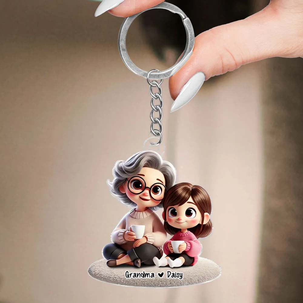 Happy Grandma & Grandkid Sitting Personalized Acrylic Keychain β Custom Gift for Grandparents and Grandkids - Image 9