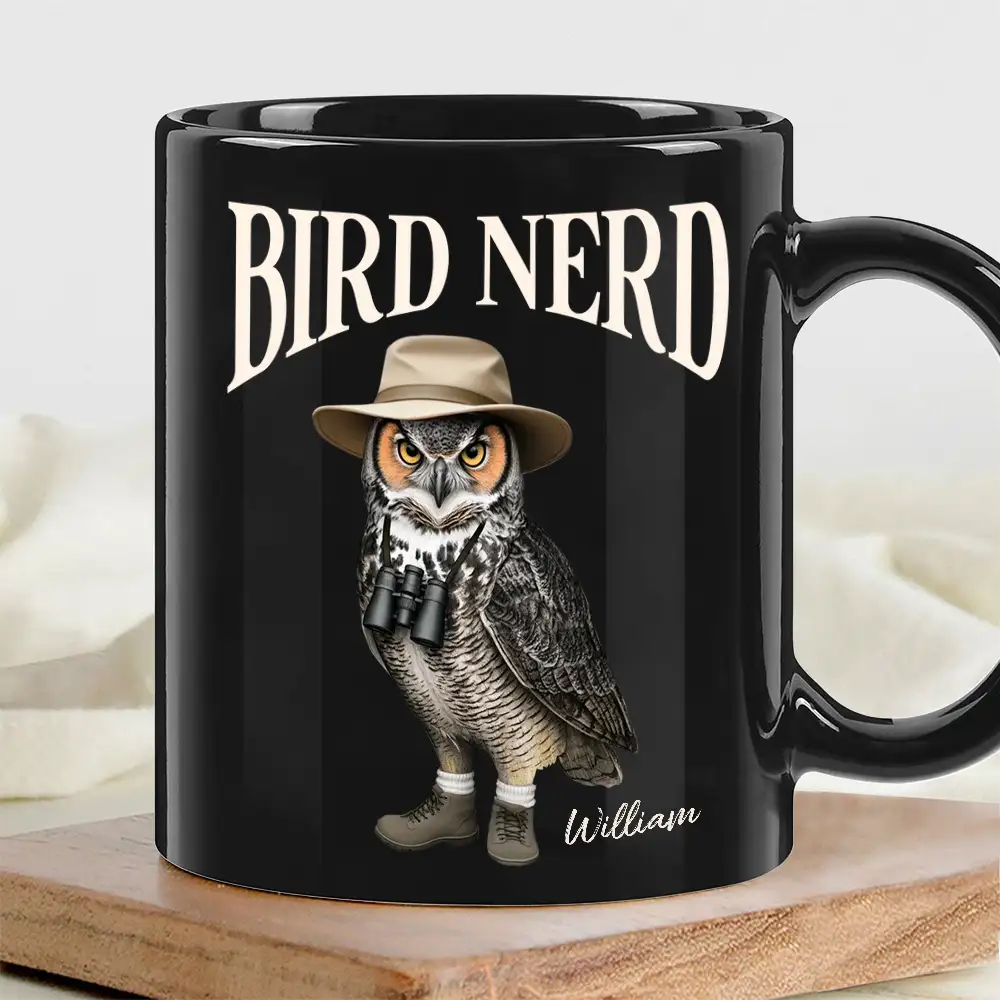 Custom Bird Nerd Mug – 'Bird Nerd' Owl Mug, Perfect Gift for Birdwatchers and Nature Lovers