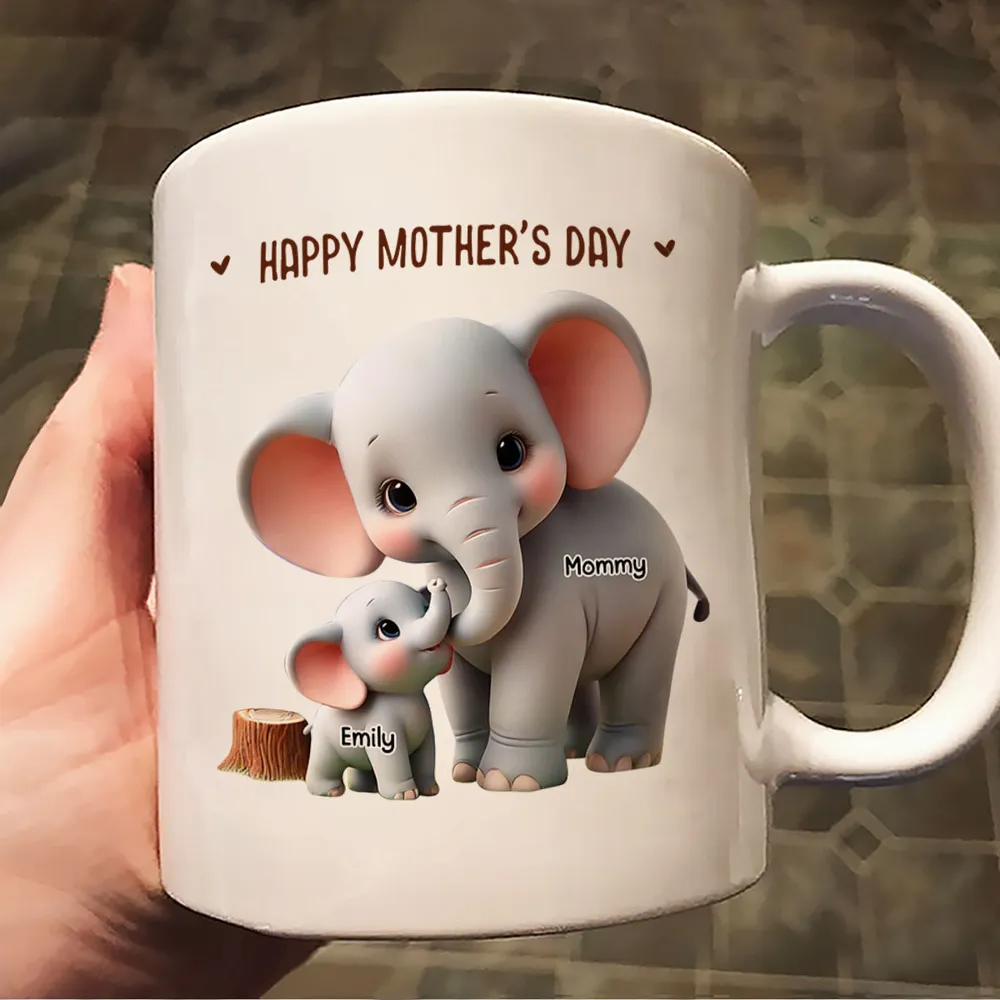 Custom Elephant Mother & Baby Mug for Mom – Personalized Ceramic Cup - Image 9