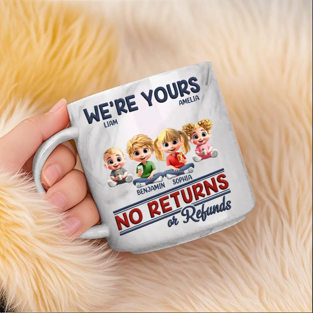Funny Customizable Marble Mug – ‘No Returns or Refunds’ Family Gift for Parents