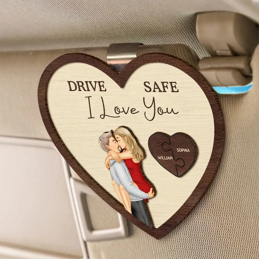 Drive Safe I Love You Kissing Couples Heart - Customizable Car Hanger for Couples with Heartfelt Message – Unique Gift for Valentine's Day - Image 2