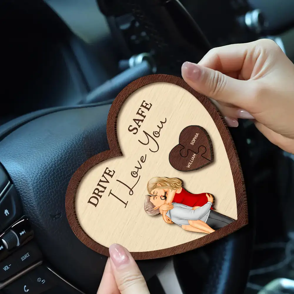 Drive Safe I Love You Kissing Couples Heart - Customizable Car Hanger for Couples with Heartfelt Message – Unique Gift for Valentine's Day - Image 3