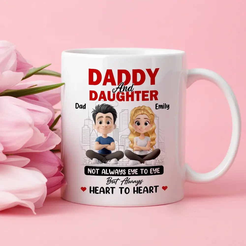 Dad And Daughter Share Love - Personalized Two-Tone Mug with Cute Design - Perfect Gift for Fathers and Daughters