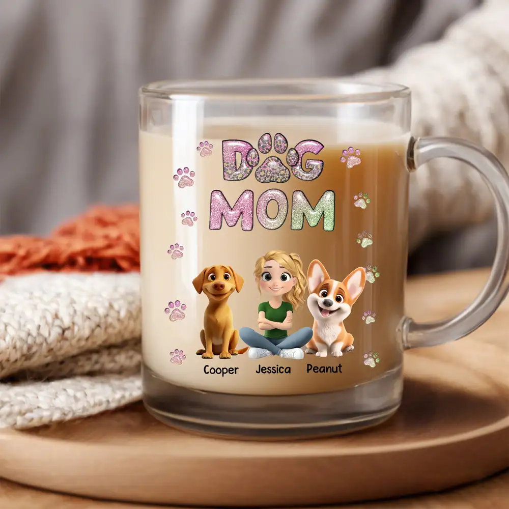 Customized Pet Lover Glass Cup and More – Adorable Scene of Pets Sitting with Owner, Perfect Gift for Animal Fans