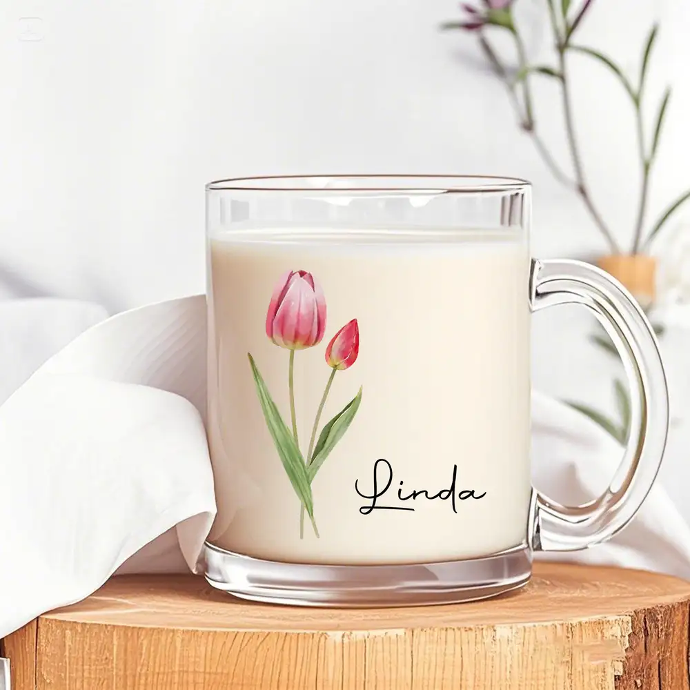Personalized Glass Mug – Perfect Gift for Friends and Family with Custom Name and Beautiful Floral Design - Image 2