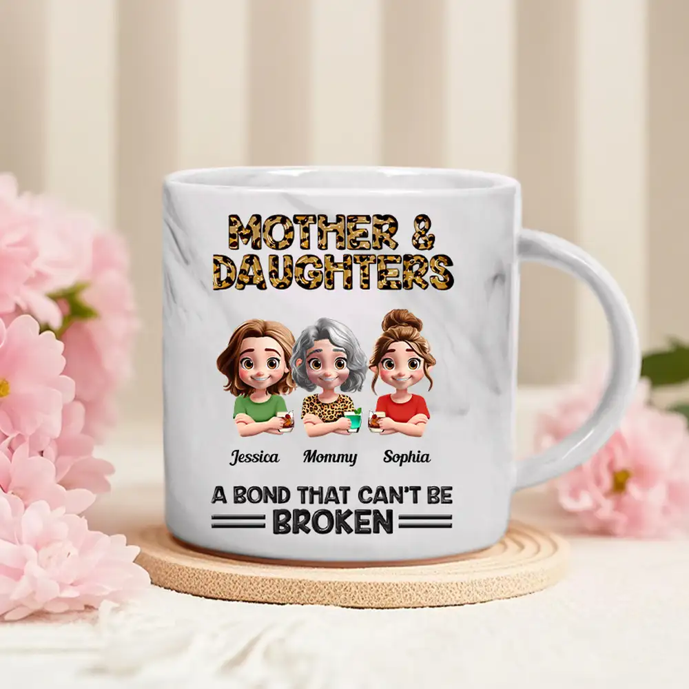 Personalized Mother & Daughter Marble Mug – Toasting Together, Heartwarming Gift for Mother or Daughter