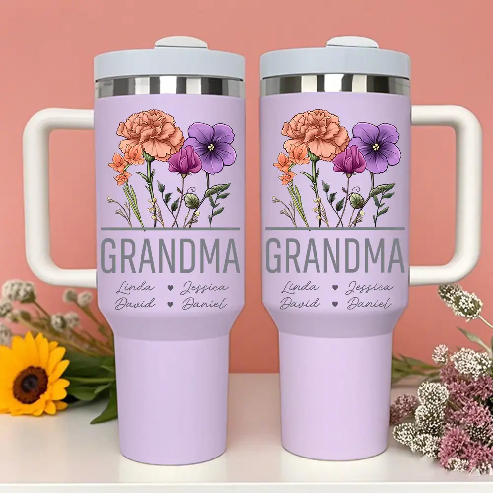 Floral 40oz Tumbler with Handle – Custom Gift for Nana, Perfect for Mother’s Day - Image 2