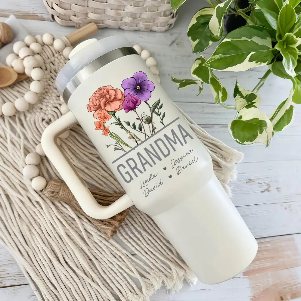 Floral 40oz Tumbler with Handle – Custom Gift for Nana, Perfect for Mother’s Day - Image 4