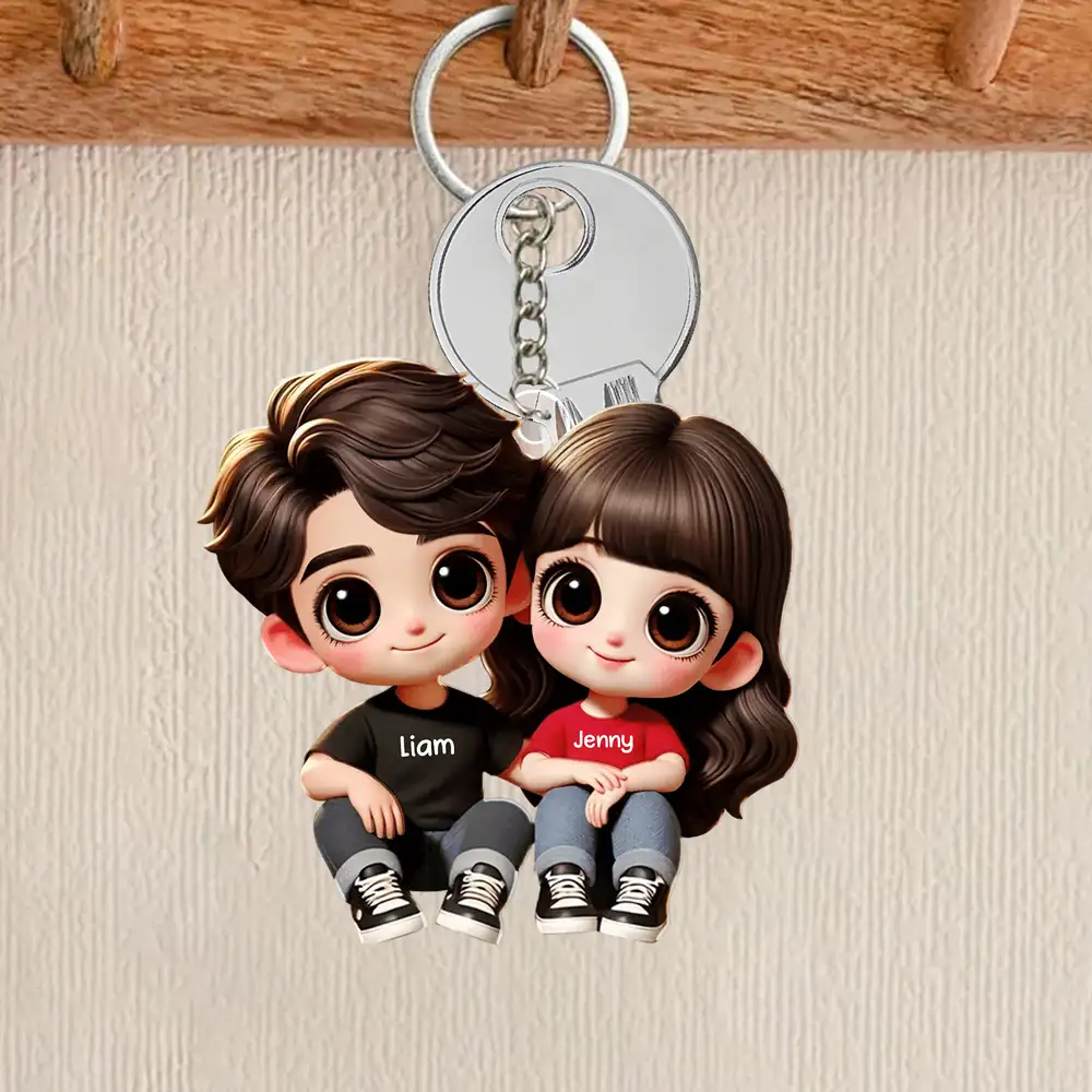 Custom Couple Sitting Keychain – Personalized Acrylic Keychain for Lovers – Sweet Anniversary or Valentine’s Day Gift - Image 3