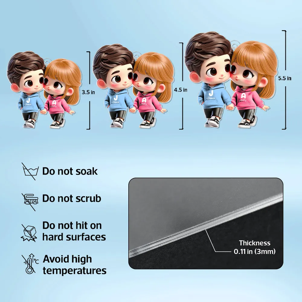 Personalized Couple Acrylic Car Hanger – Cute Lovers in Hoodies, Perfect Gift for Anniversary or Valentine’s Day - Image 4