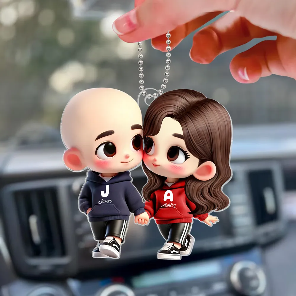 Personalized Couple Acrylic Car Hanger – Cute Lovers in Hoodies, Perfect Gift for Anniversary or Valentine’s Day - Image 8