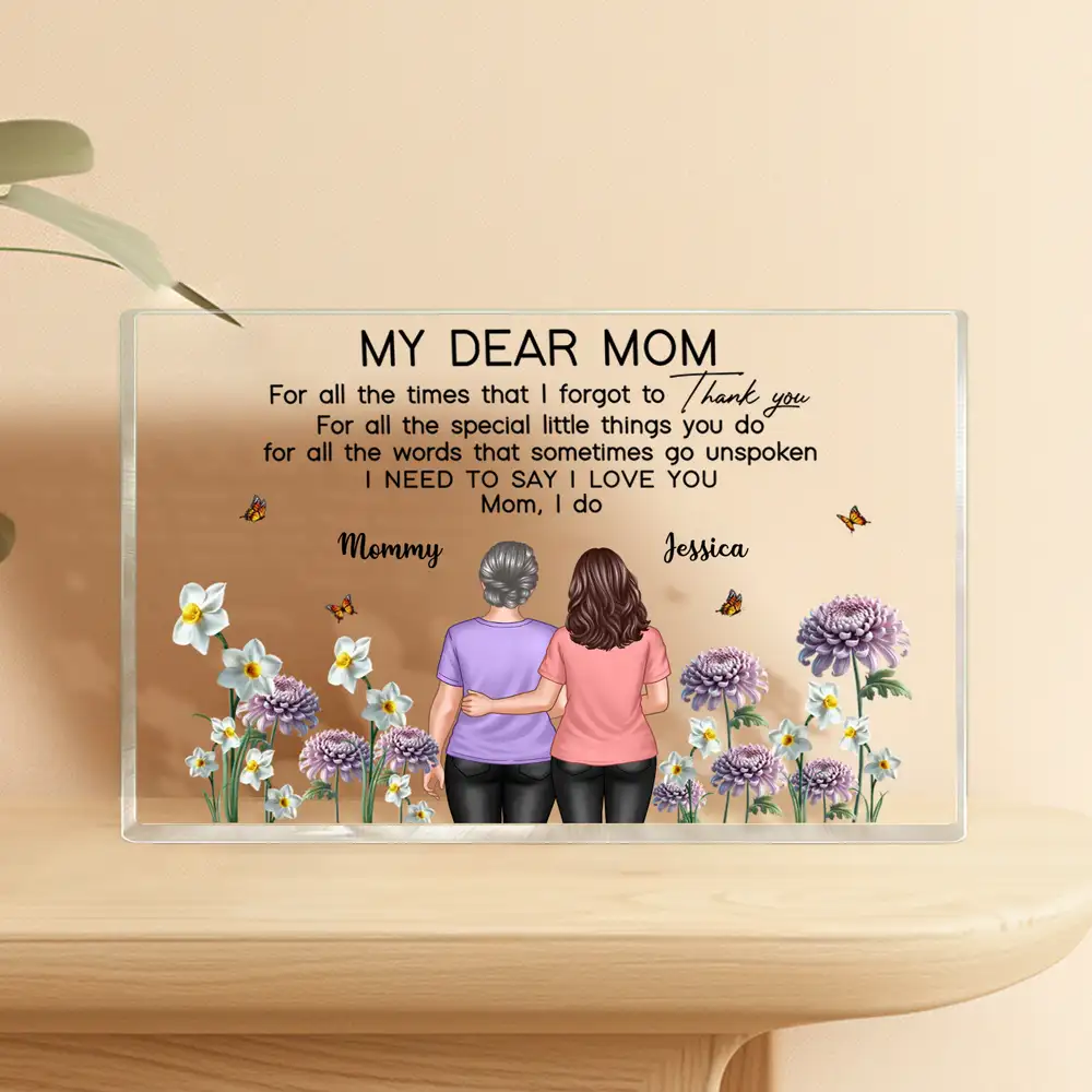 Mother-Daughter Acrylic Plaque with Flower Field Design