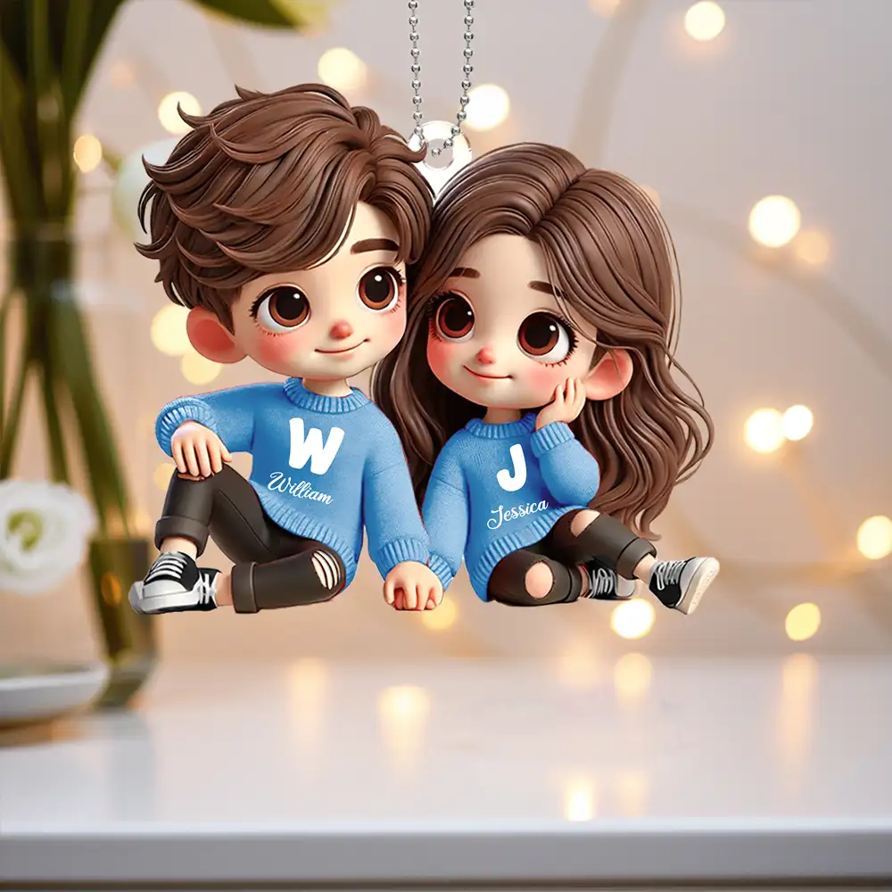 Personalized Cartoon Couple Acrylic Keychain, Creative Keepsake Gift for Anniversaries