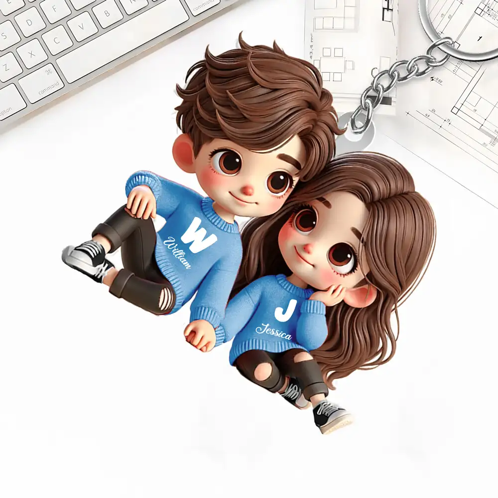 Personalized Cartoon Couple Acrylic Keychain, Creative Keepsake Gift for Anniversaries - Image 2
