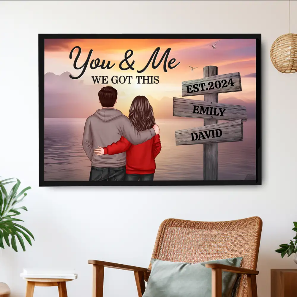 Couple Hugging At Lake Dock – Custom Couple Poster with Your Names – Gift for Lovers - Image 4