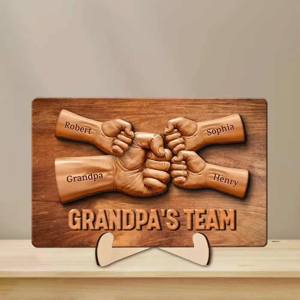 Dad's Team 2-Layer Wooden Plaque with Customizable Names for Father and Kids – Unique Gift for Father's Day - Image 3