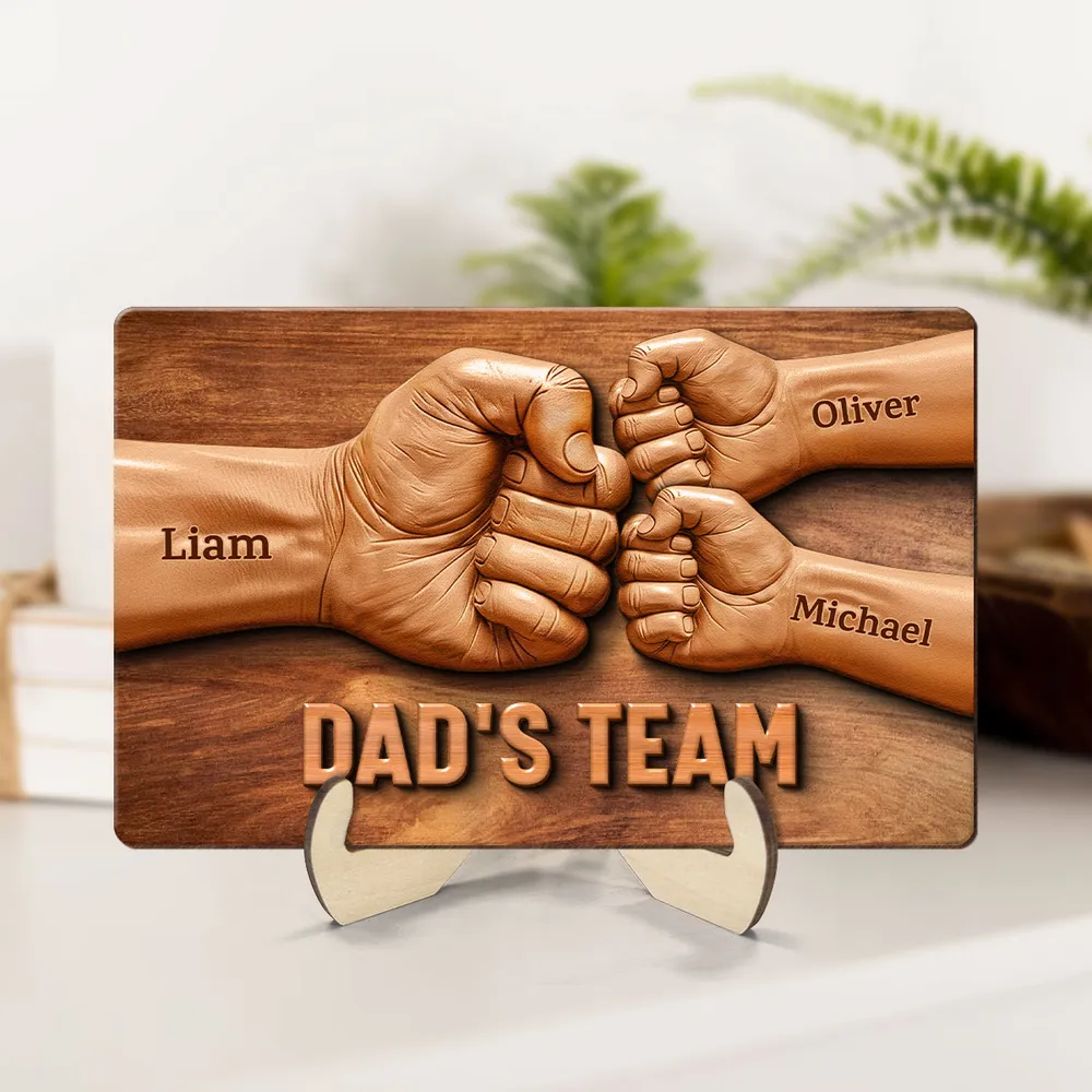 Dad's Team 2-Layer Wooden Plaque with Customizable Names for Father and Kids – Unique Gift for Father's Day - Image 7