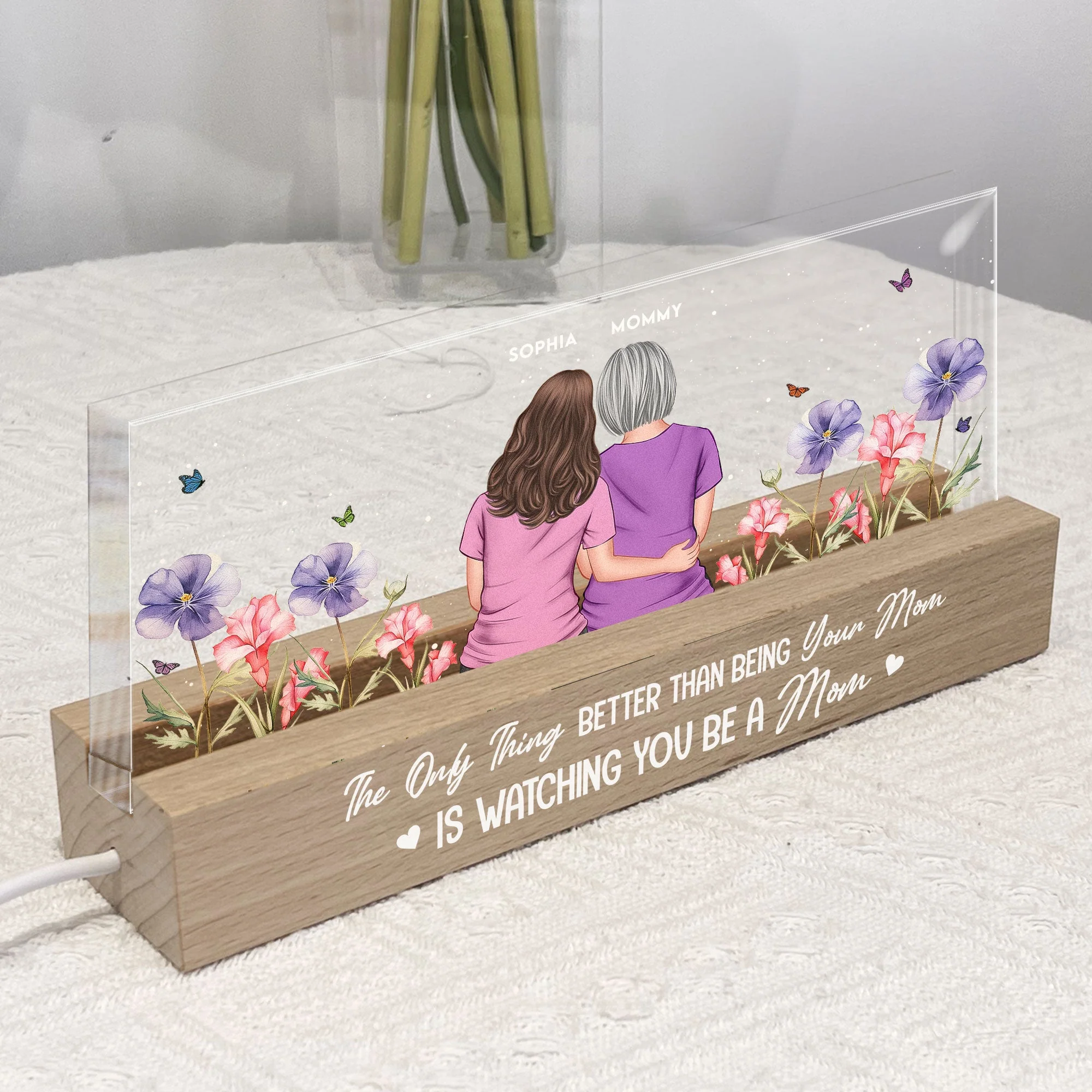 Personalized LED Plaque for Mom-to-Be with Back Hug Design - Image 2