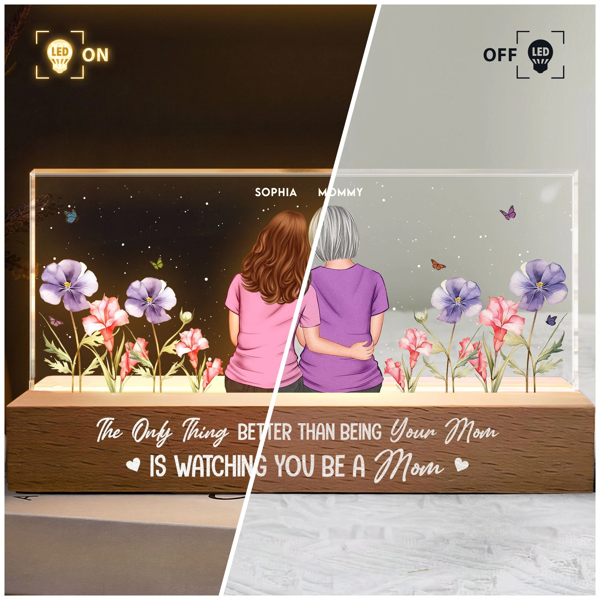 Personalized LED Plaque for Mom-to-Be with Back Hug Design - Image 3