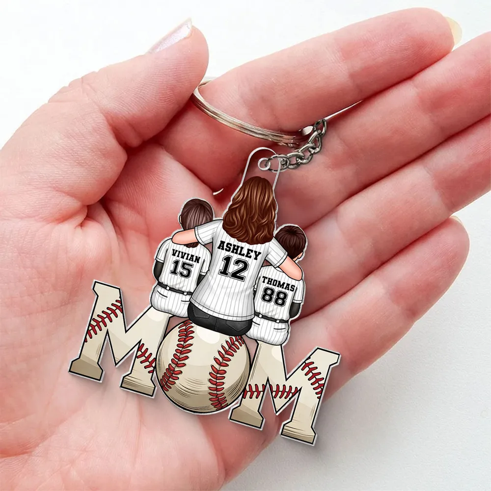 Custom Keychain with Mom and Kids in Jerseys – Personalized Gift - Image 9