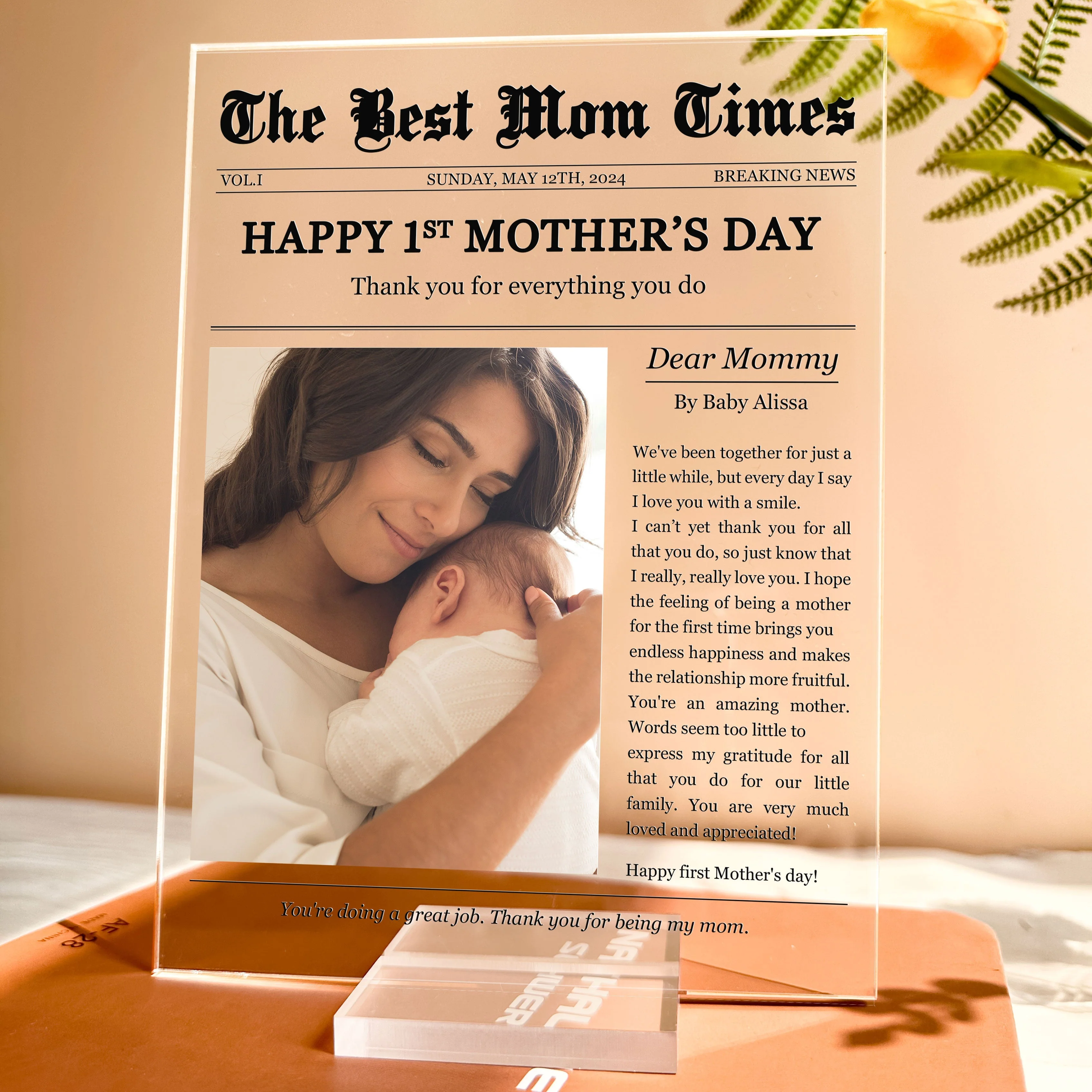 Personalized Acrylic Plaque Gift with Thank-You Letter for Mom - Image 6