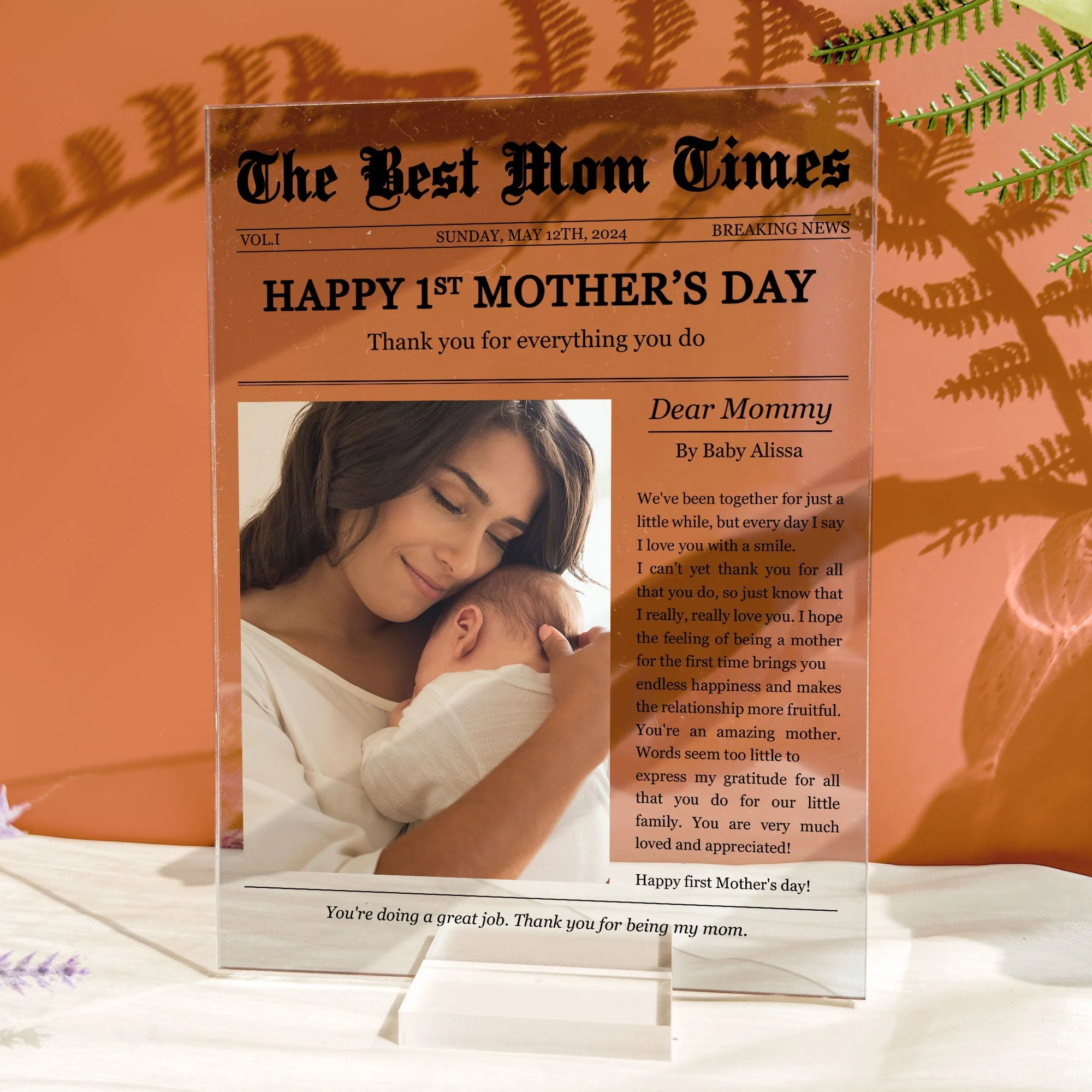 Personalized Acrylic Plaque Gift with Thank-You Letter for Mom - Image 7