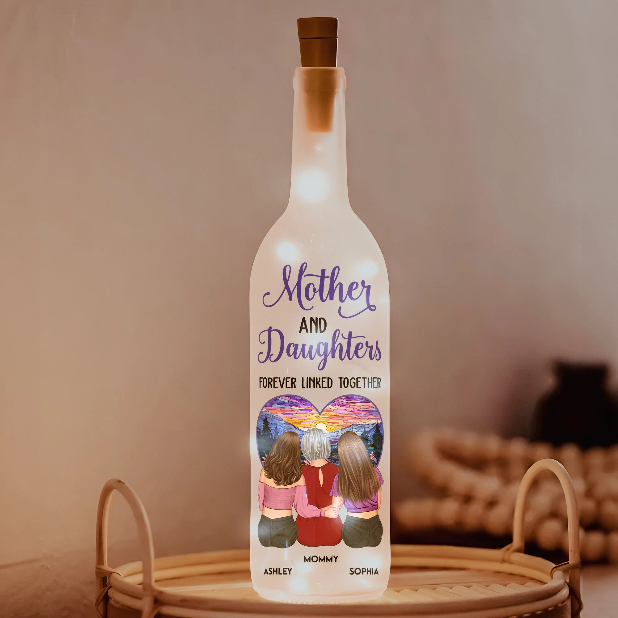Personalized Bottle Lamp – "Mother and Daughters Forever Linked Together" Custom Light for Mom - Image 7