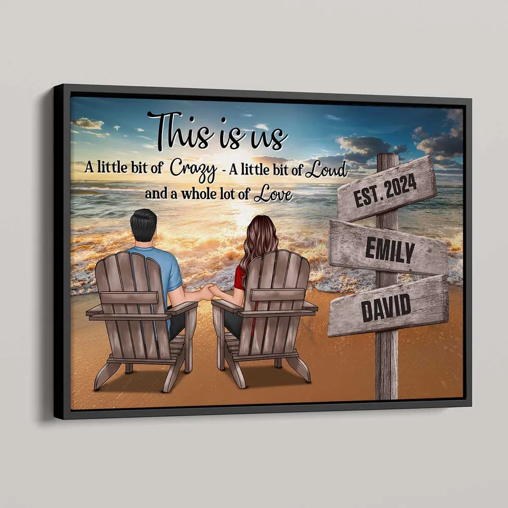 Romantic Beach Landscape Couple Sitting Holding Hands Sign Posts Personalized Poster or Plaque or Keychain or Ornament, Home Decoration, Gift For Him, For Her - Image 2