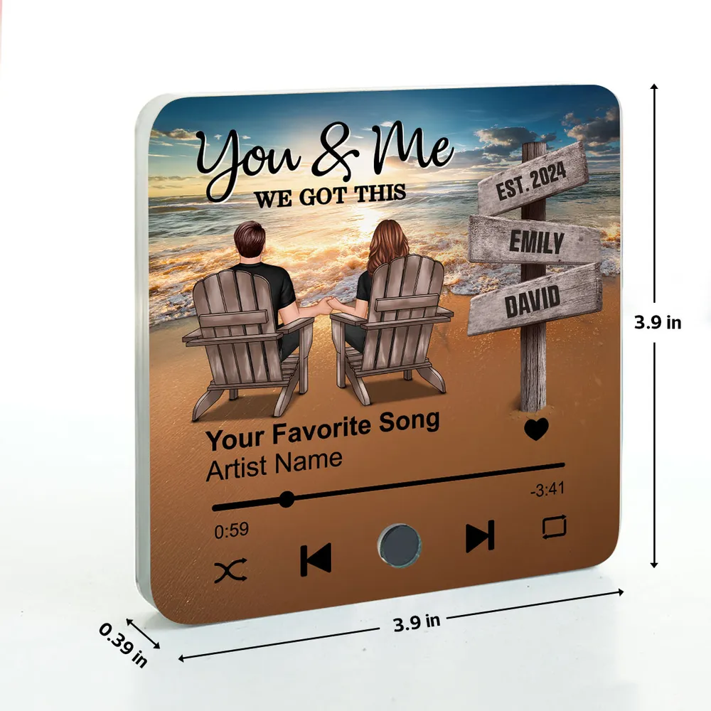 “You & Me, We Got This” Acrylic Music Magnet – Custom Couple Beach Scene – Personalized Gift for Loved Ones - Image 7