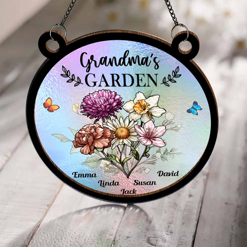 Personalized "Grandma’s Garden" Ornament – Custom Wood and Acrylic Layered Ornament for Grandma - Image 2
