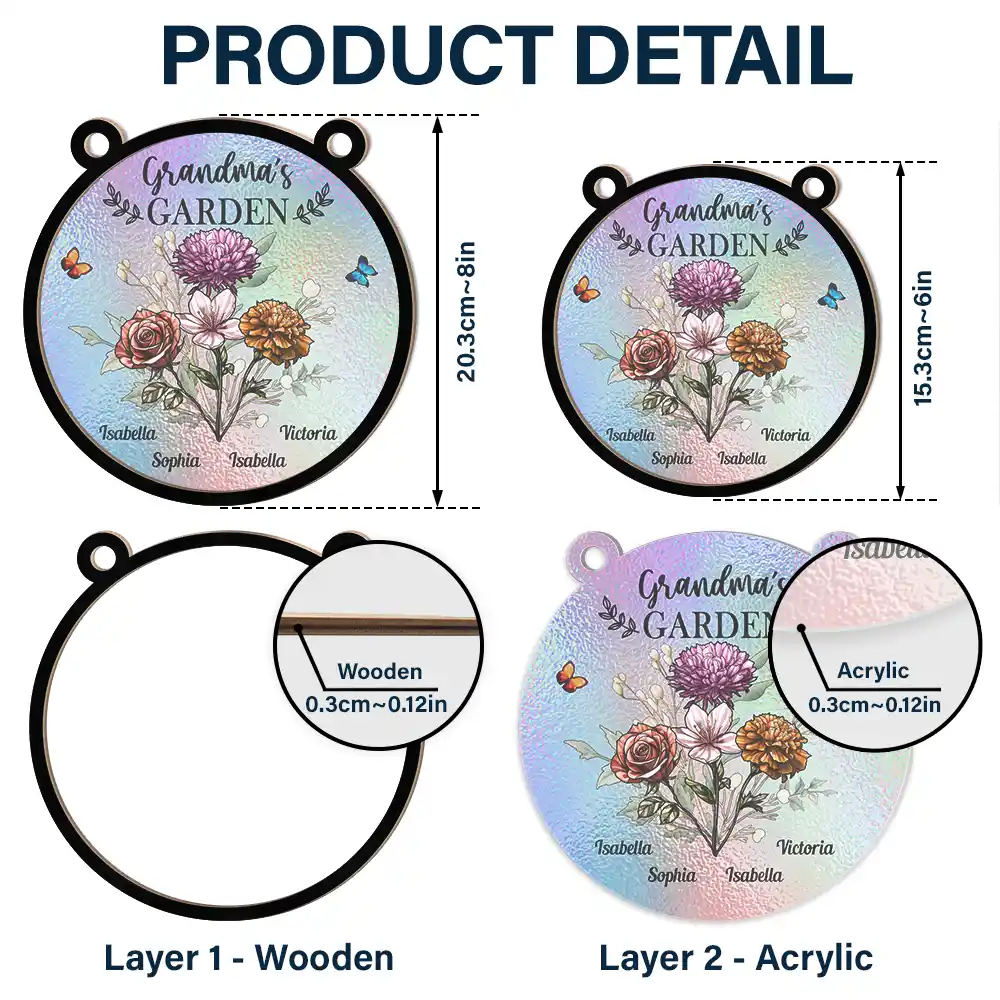 Personalized "Grandma’s Garden" Ornament – Custom Wood and Acrylic Layered Ornament for Grandma - Image 4