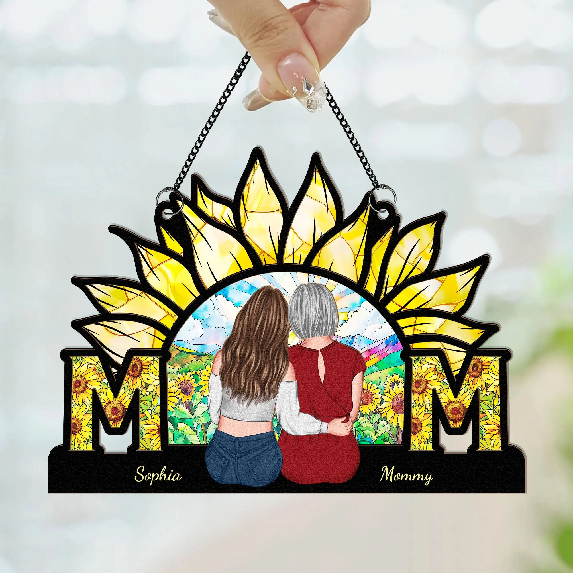 Sunflower MOM Personalized Ornament - Wood & Acrylic Gift - Image 4