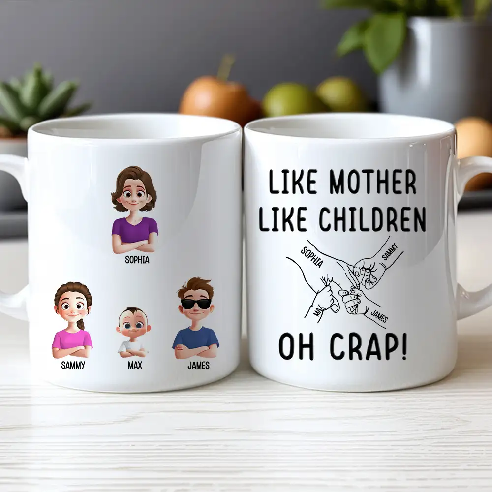 Like Mother Like Children – Customizable Cartoon Cup with Hand Gesture Design – Best Mother's Day Gift - Image 2