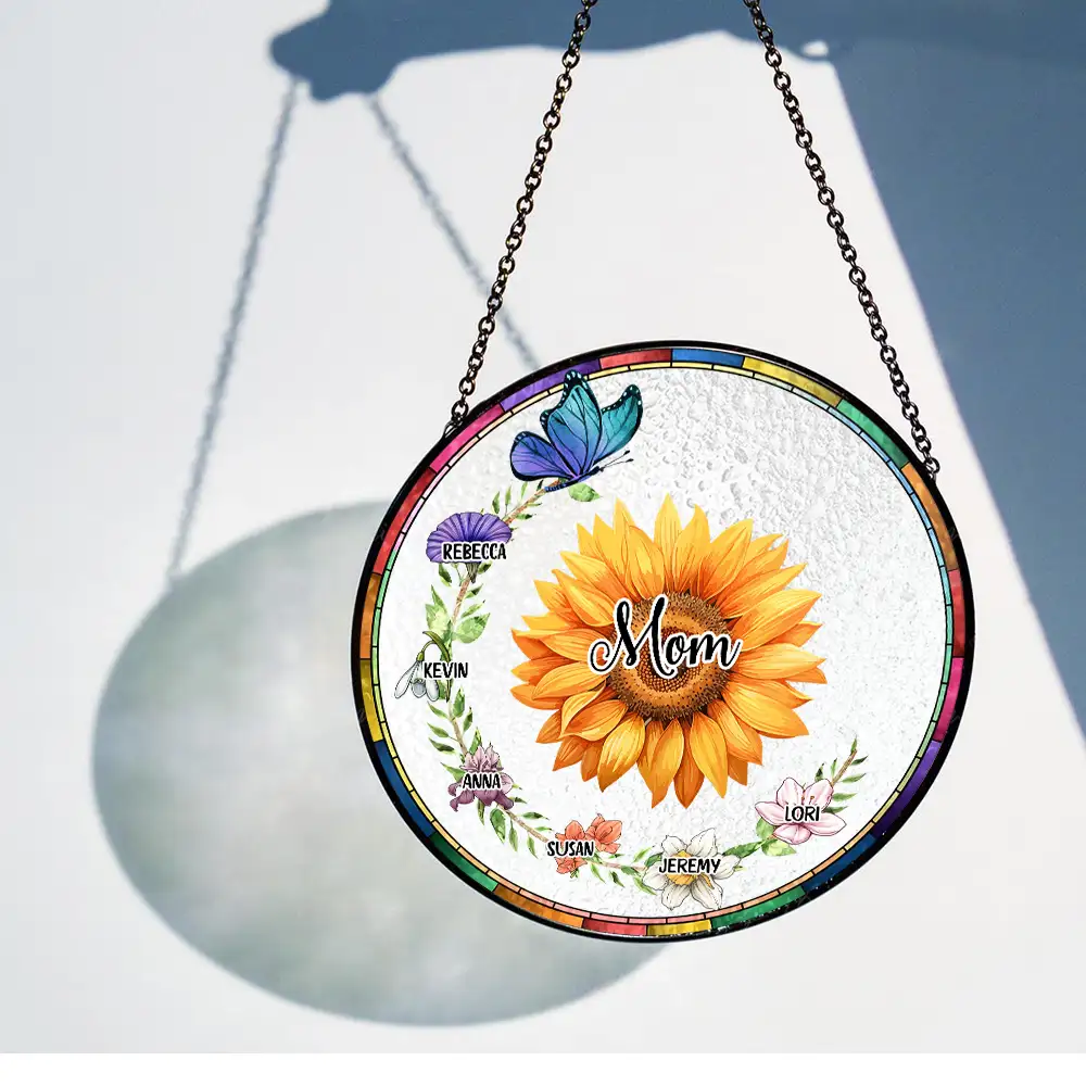 Custom Sunflower Suncatcher Ornament – Personalized Mom or Grandma Gift with Grandkids' Names & Flowers - Image 2