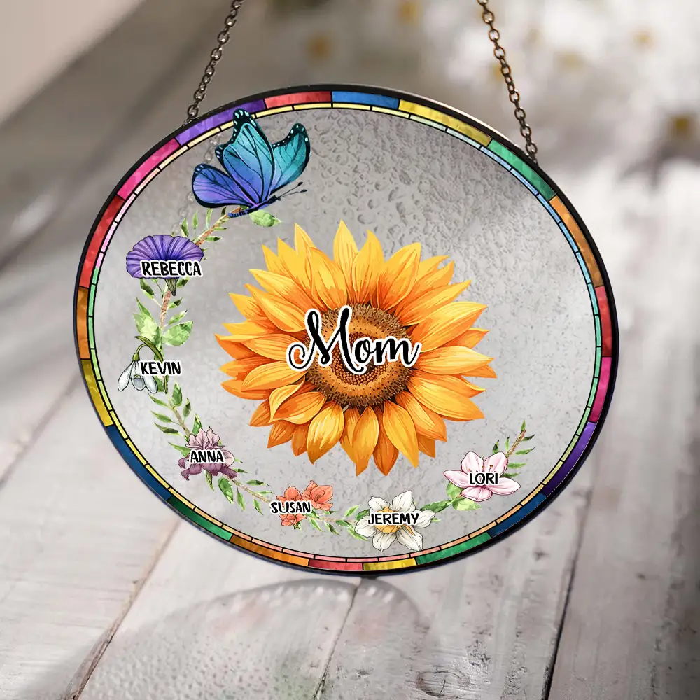 Custom Sunflower Suncatcher Ornament – Personalized Mom or Grandma Gift with Grandkids' Names & Flowers - Image 3