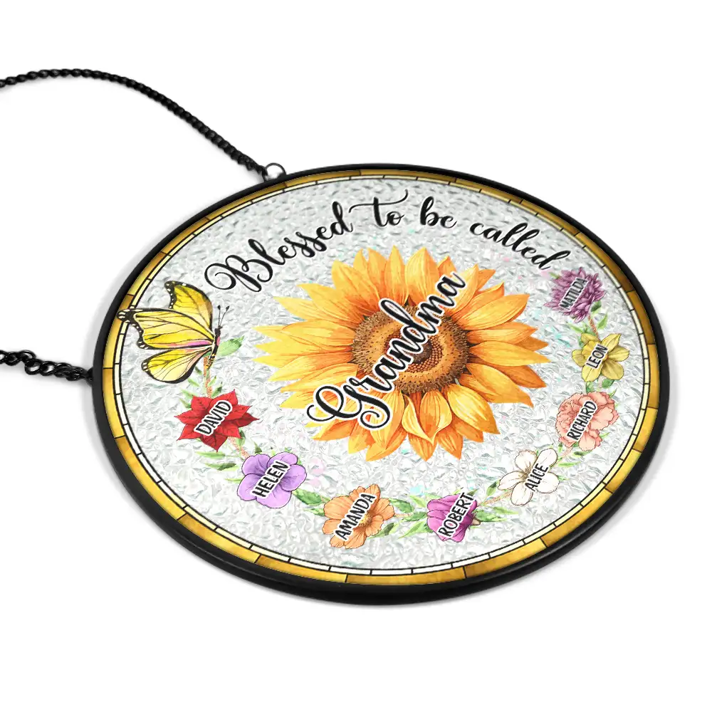 Custom Sunflower Suncatcher Ornament – Personalized Mom or Grandma Gift with Grandkids' Names & Flowers - Image 5
