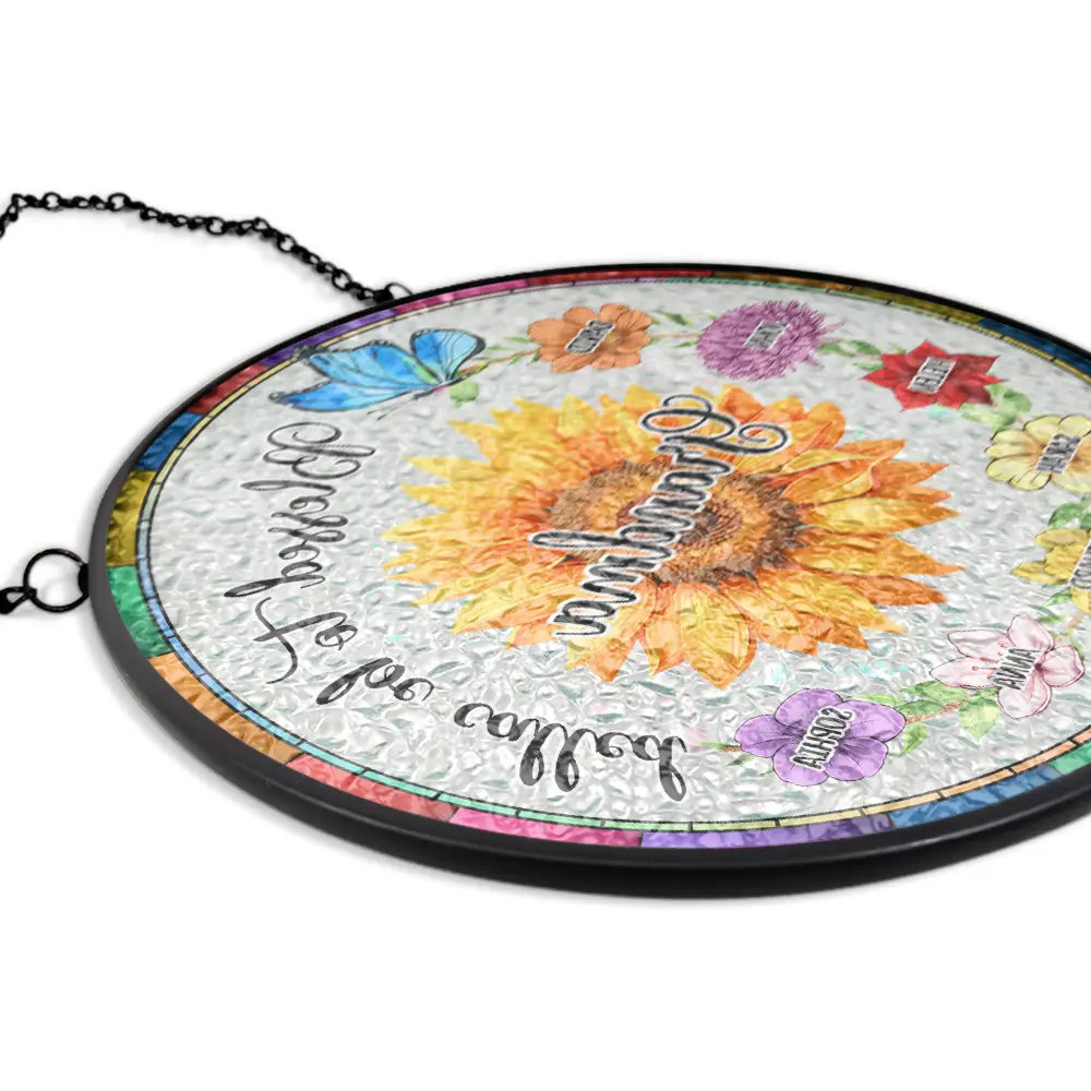 Custom Sunflower Suncatcher Ornament – Personalized Mom or Grandma Gift with Grandkids' Names & Flowers - Image 7