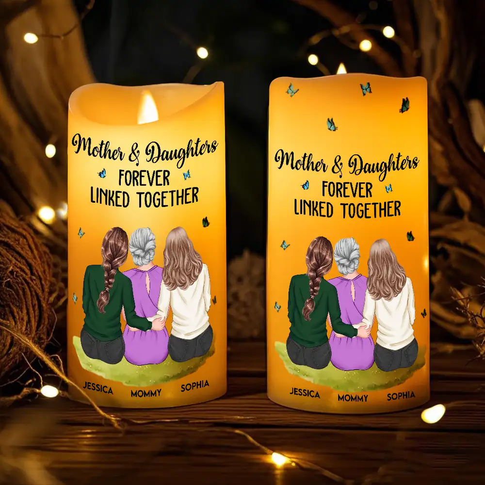 Flameless LED Candle – Mother & Daughter Back‑Hug Art, “Forever Linked Together” Personalized Light - Image 3