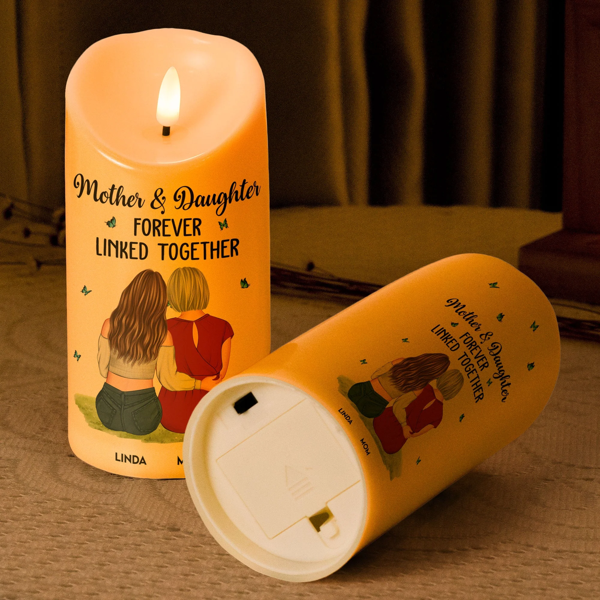 Flameless LED Candle – Mother & Daughter Back‑Hug Art, “Forever Linked Together” Personalized Light - Image 7