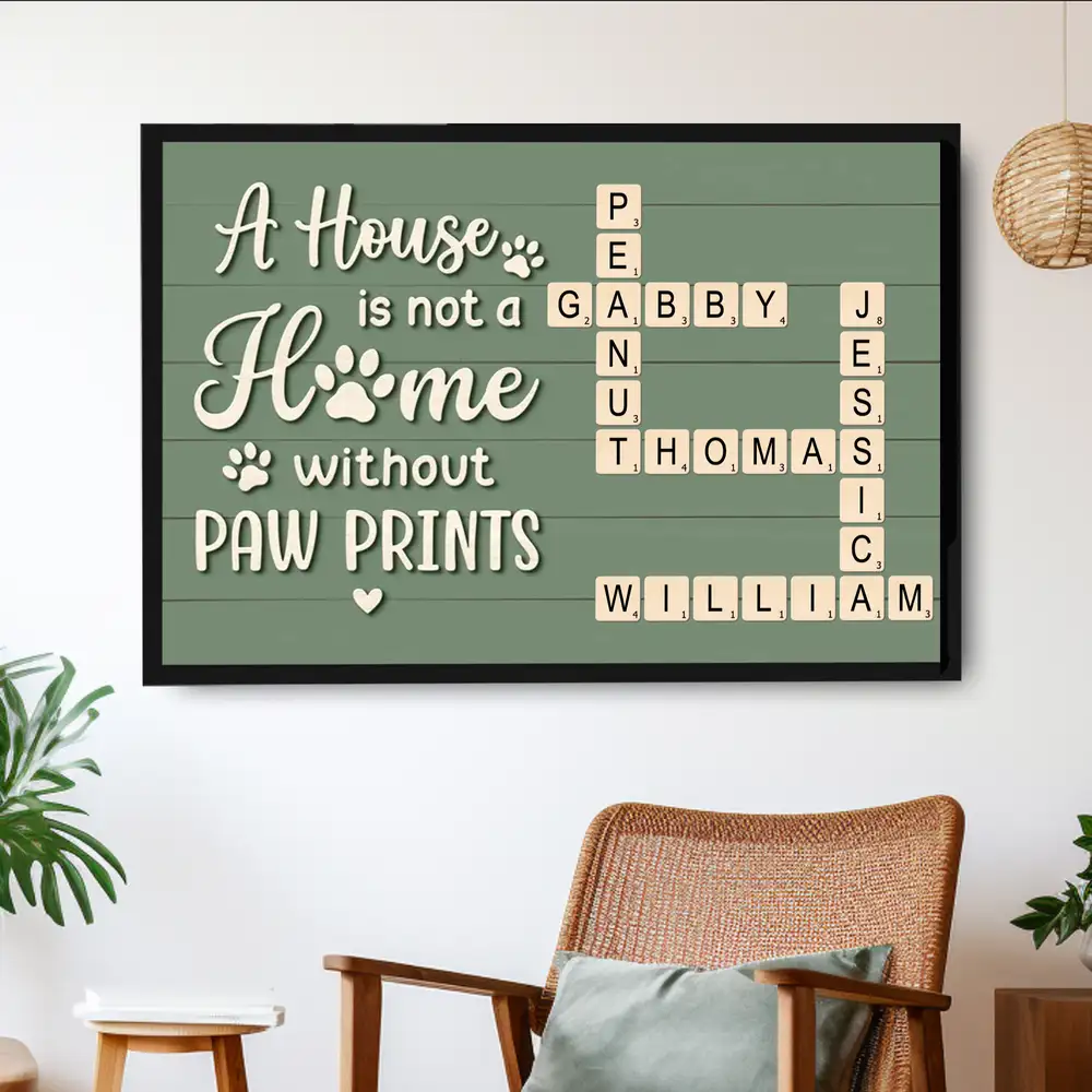 Personalized Pet‑Name Crossword Poster, “A House Is Not a Home Without Paw Prints” Dog Wall Art - Image 2