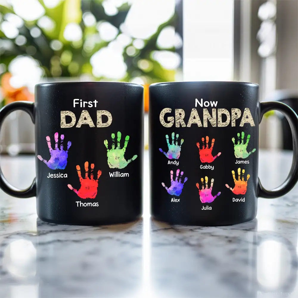 Full‑Color Handprint Mug – “First Dad, Now Grandpa” Favorite Gift for Dad or Grandpa