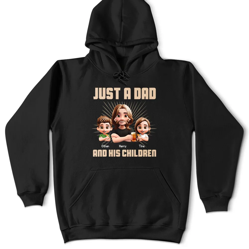 Just a Dad and His Kids Enjoying a Drink – Personalized Tee – Fun Father's Day or Birthday Gift - Image 7