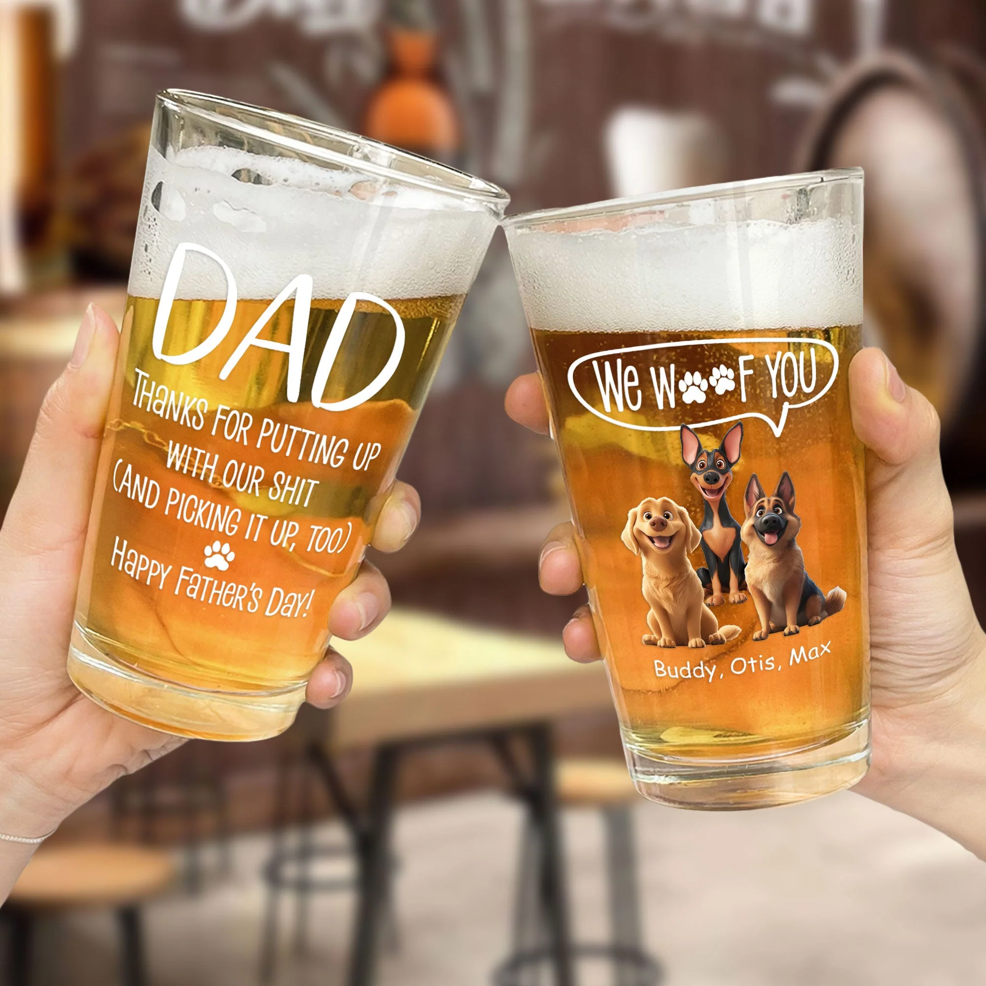 We Woof You, Dad – Personalized Beer Glass – Funny Beer Glass Gift for Pet Dads on Father's Day - Image 6