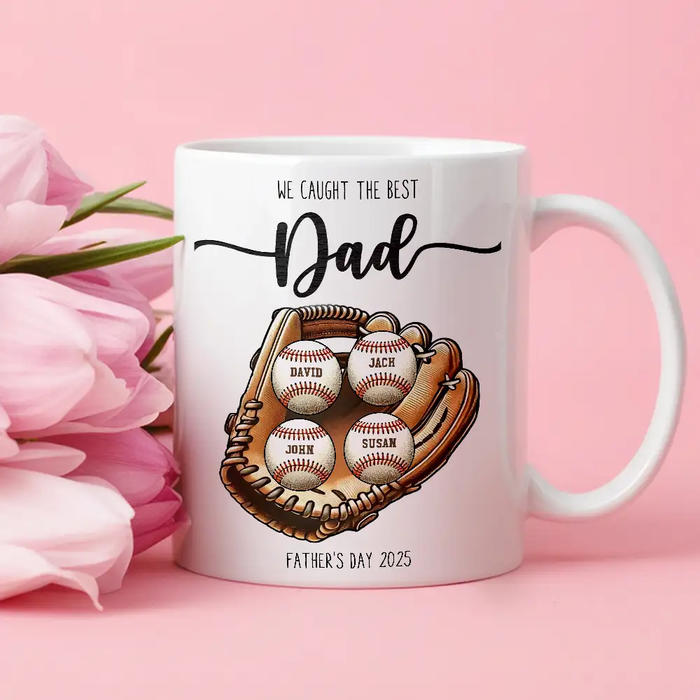 Personalized Baseball Mug with Kids’ Names – Game Day Gift for Dad