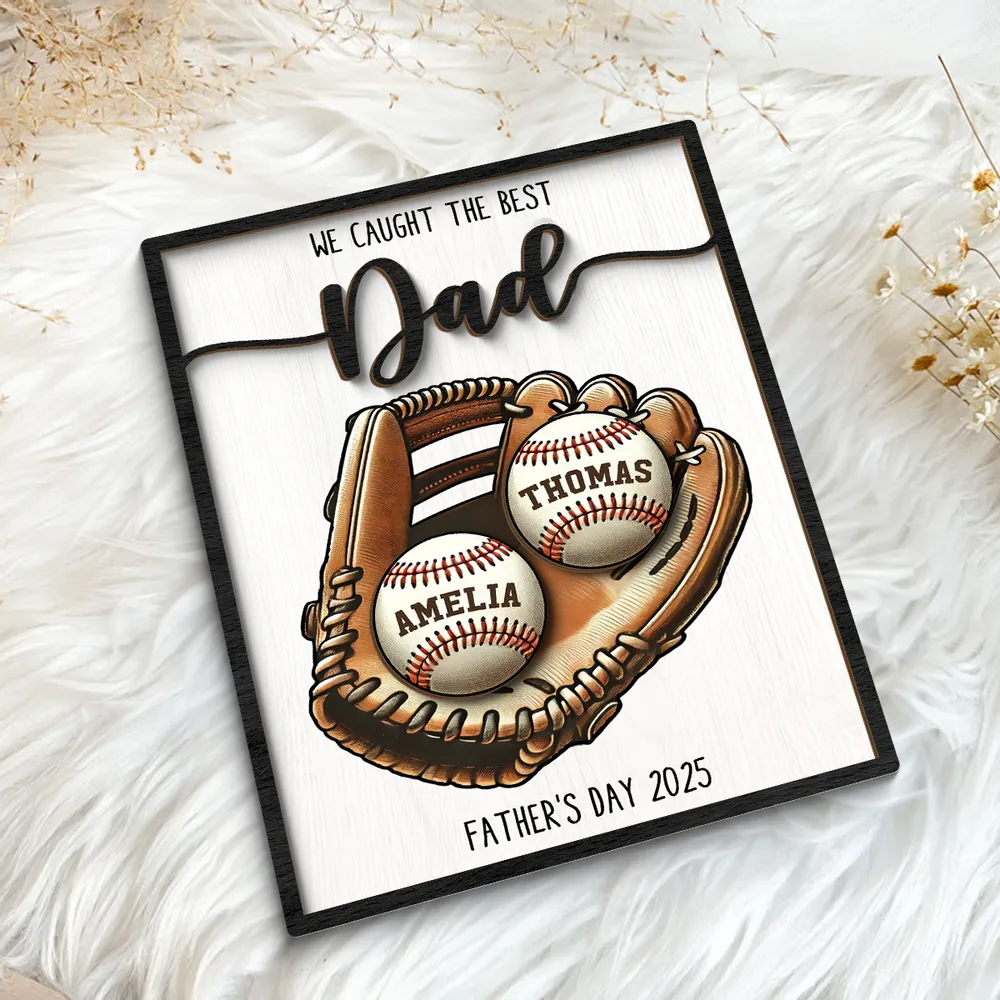 Custom Baseball, Softball Glove & Kids Name 2-Layer Wooden Plaque - Unique Father’s Day Gift for Dad - Image 8