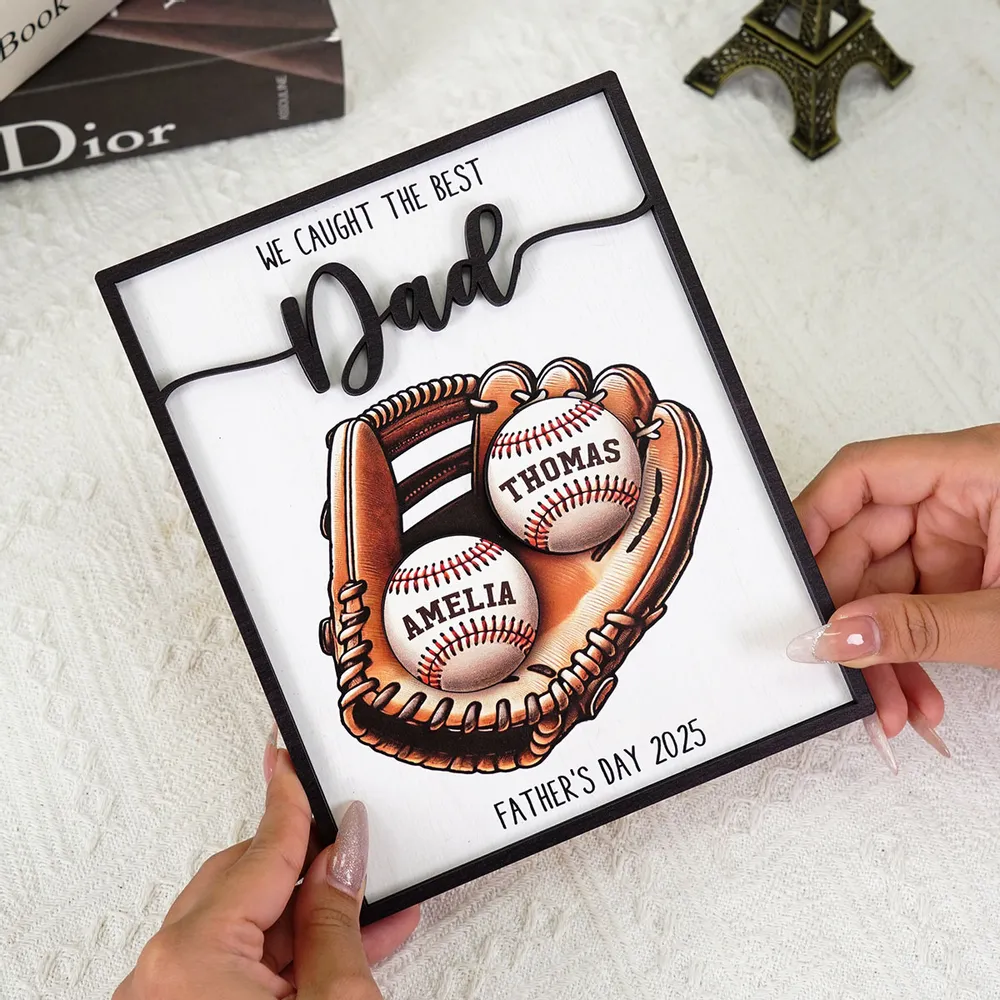 Custom Baseball, Softball Glove & Kids Name 2-Layer Wooden Plaque - Unique Father’s Day Gift for Dad - Image 9